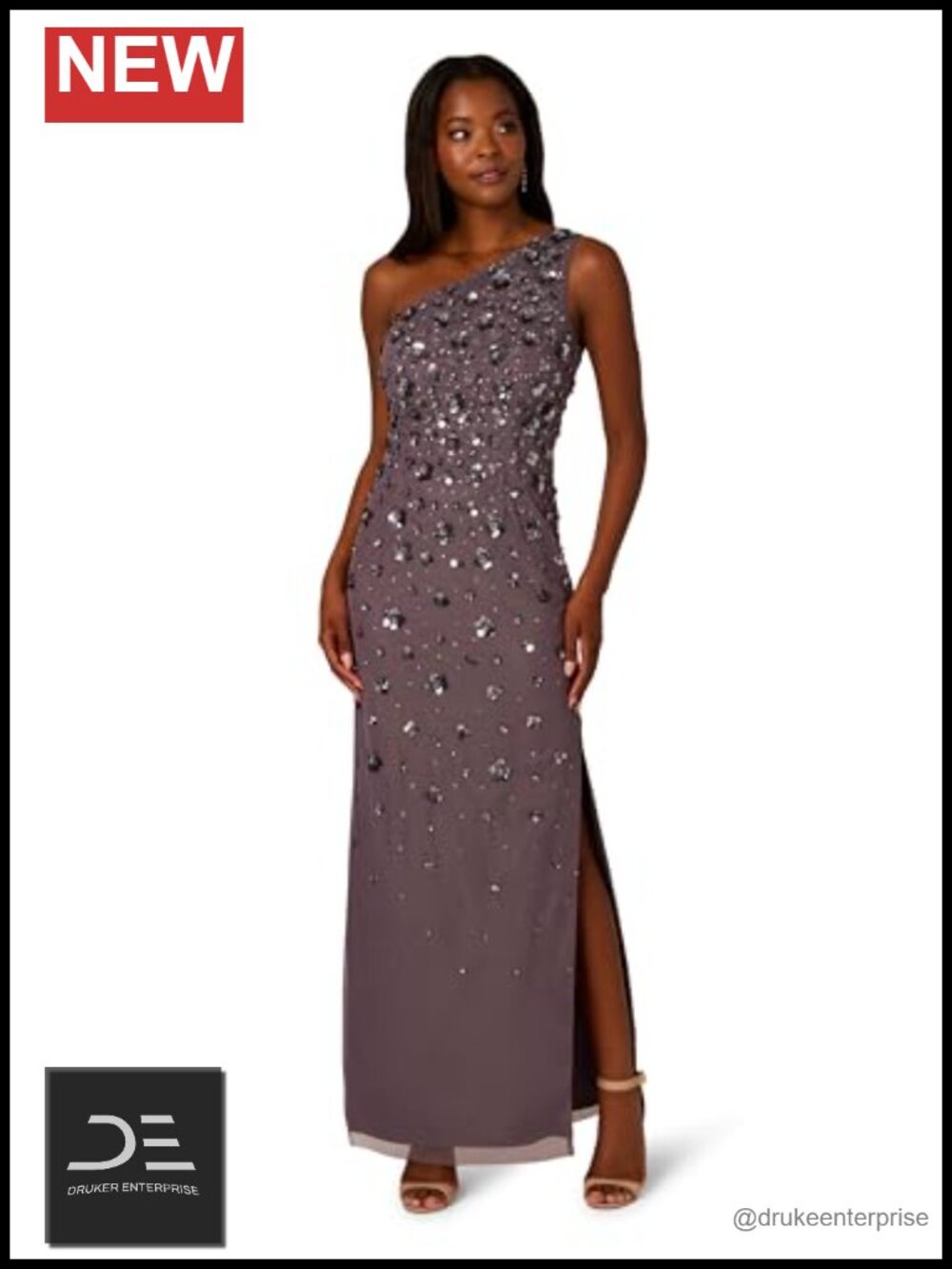 One Shoulder Beaded Sheath Gown Sleeveless Formal Evening Dress